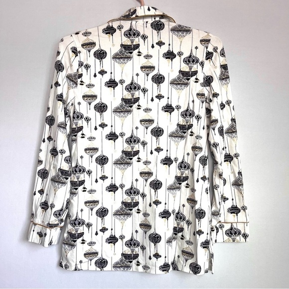 Soma Holiday Ornament PJ Set Sz XS Metallic Gold Trim Button Top & Pull on Pants - Picture 9 of 16